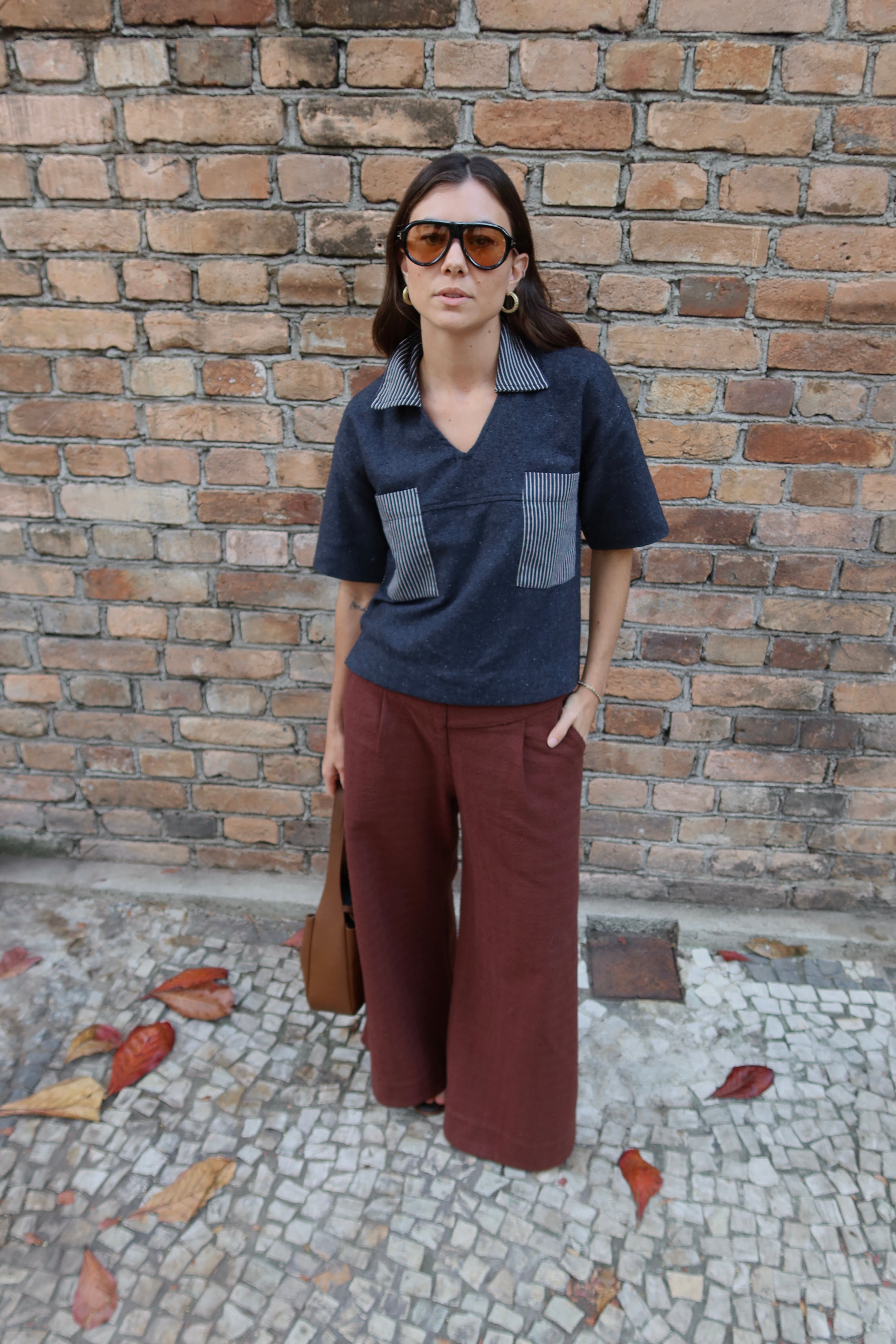 Blusa Bolso Algodão Jeans