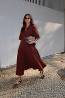 Vestido Recorte Marrom Terra