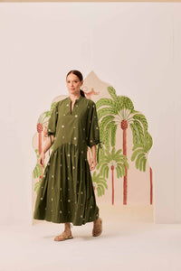 Vestido Mg Verde Bordado