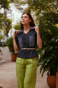 Blusa Bolso Algodão Jeans