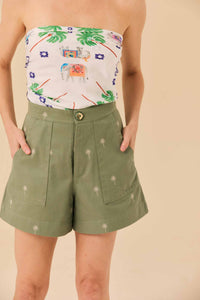 Short Sarja Verde Bordado