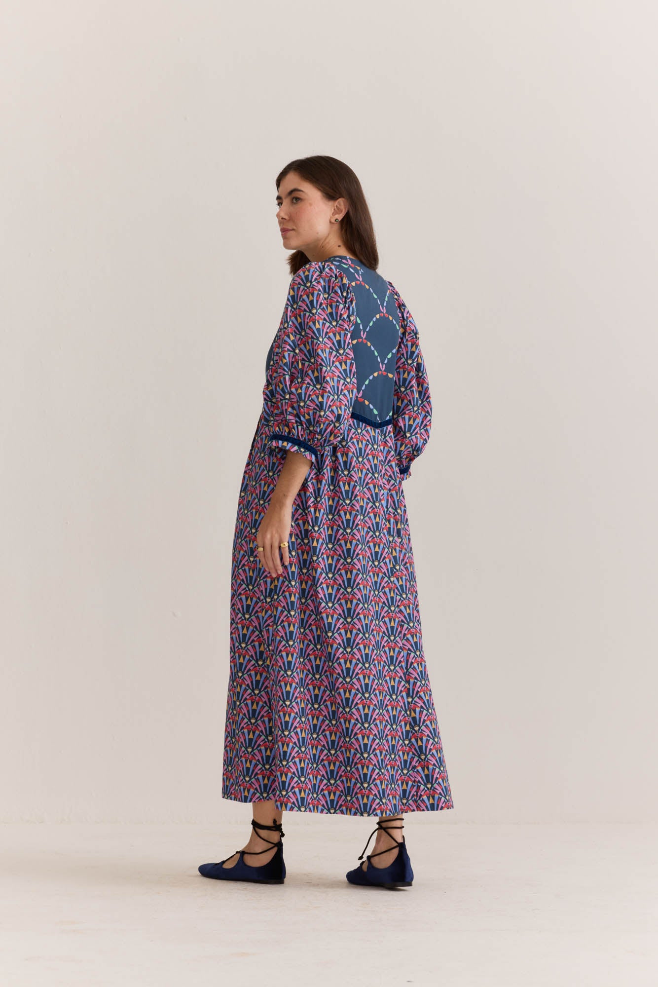 Vestido Maxi Manga Art Déco