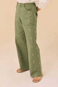 Calça Sarja Verde Boradado