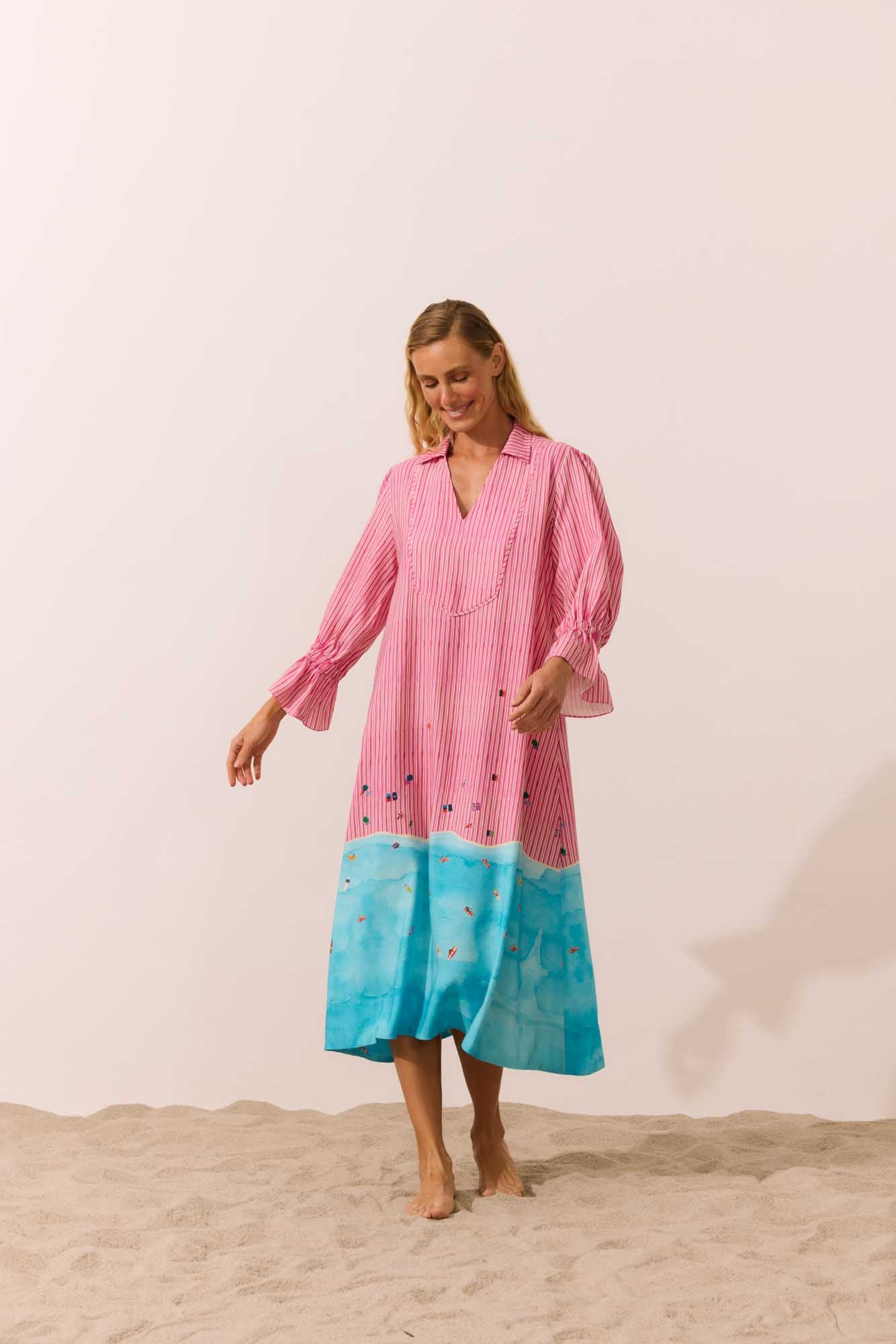 Vestido Manga Franzido Plage