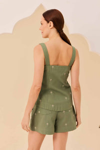 Blusa Sarja Verde Bordado