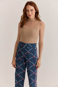 Blusa Tule Mg Longa Bege