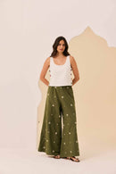 Calça Maxi Verde Bordado