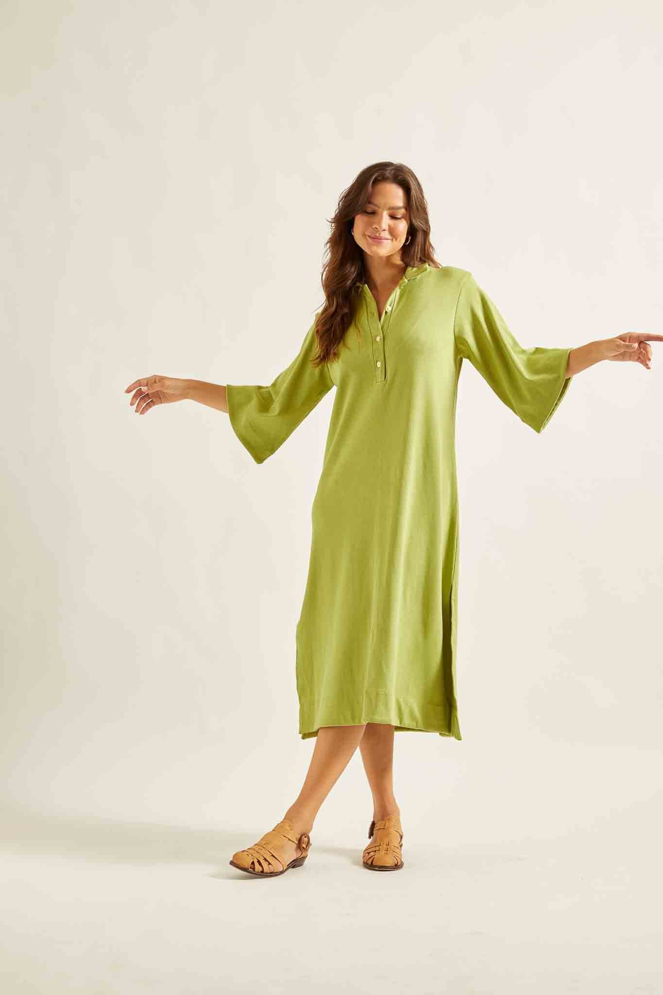 Vestido Malha Polo Verde Papiro