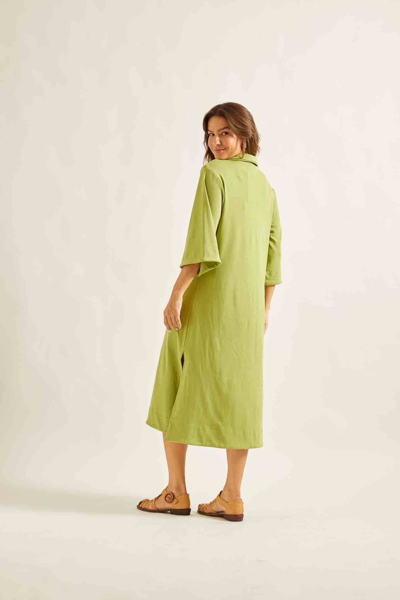 Vestido Malha Polo Verde Papiro