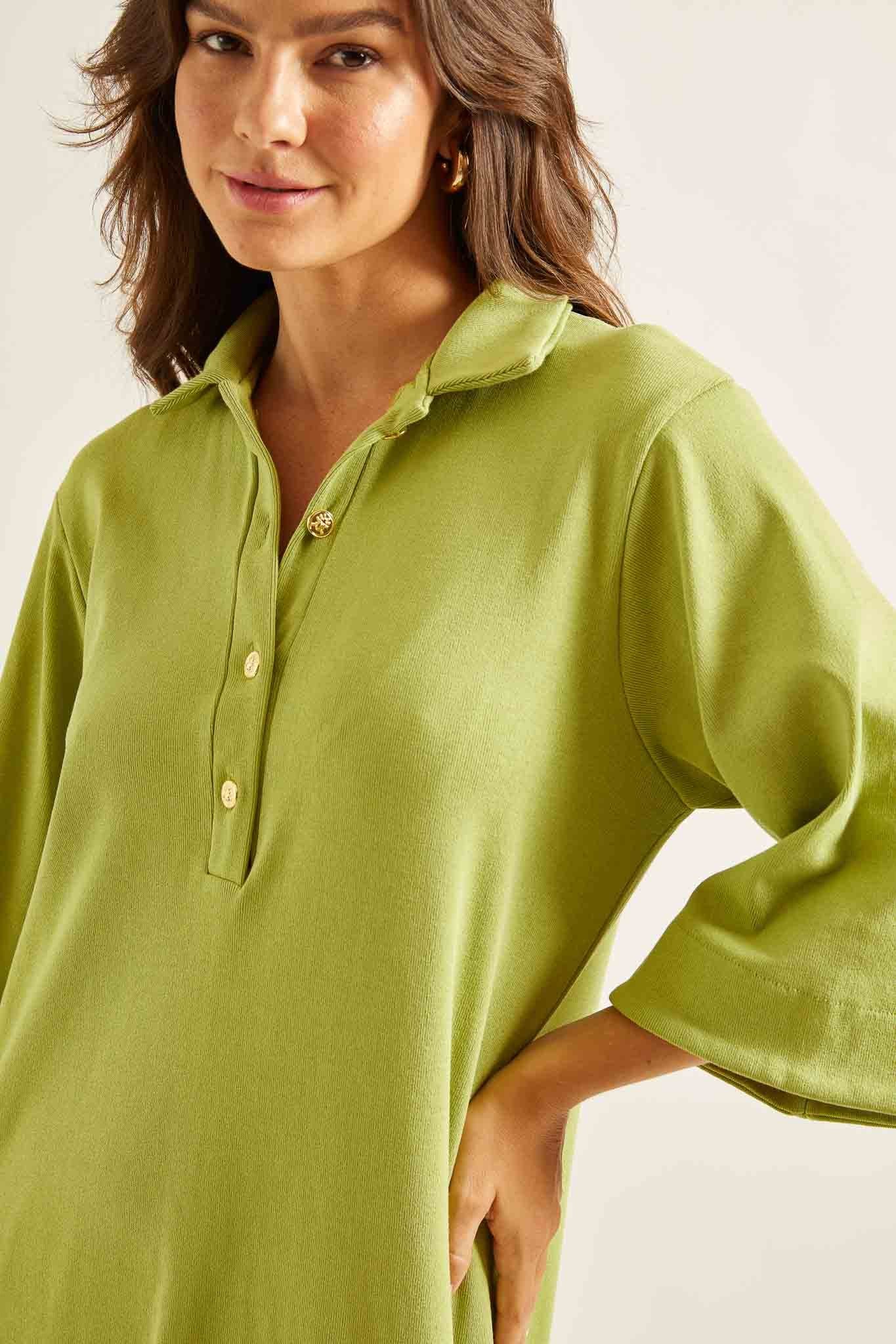 Vestido Malha Polo Verde Papiro