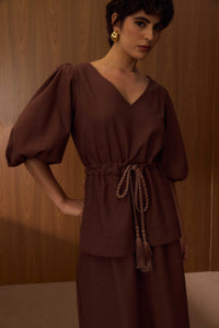Vestido Saia Dupla Marrom