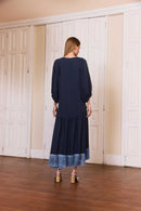 Vestido Franja Mg Bufante Azul Noite