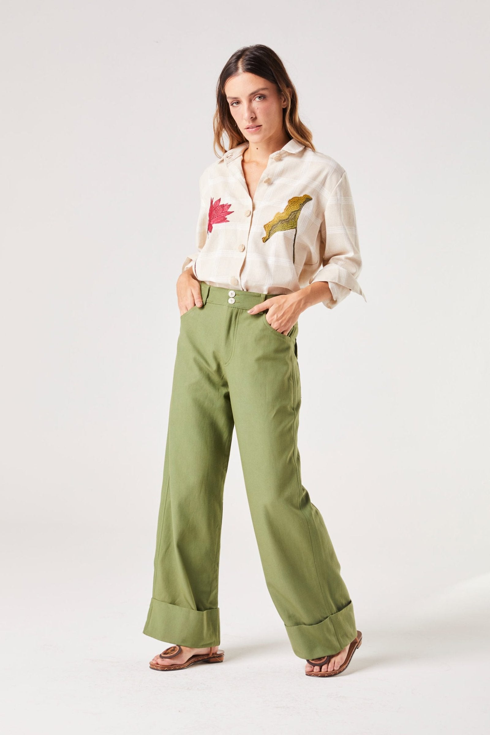 Calça Pantalona Verde Lótus
