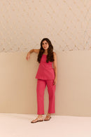 Calça Alfaiataria Algodão Rosa