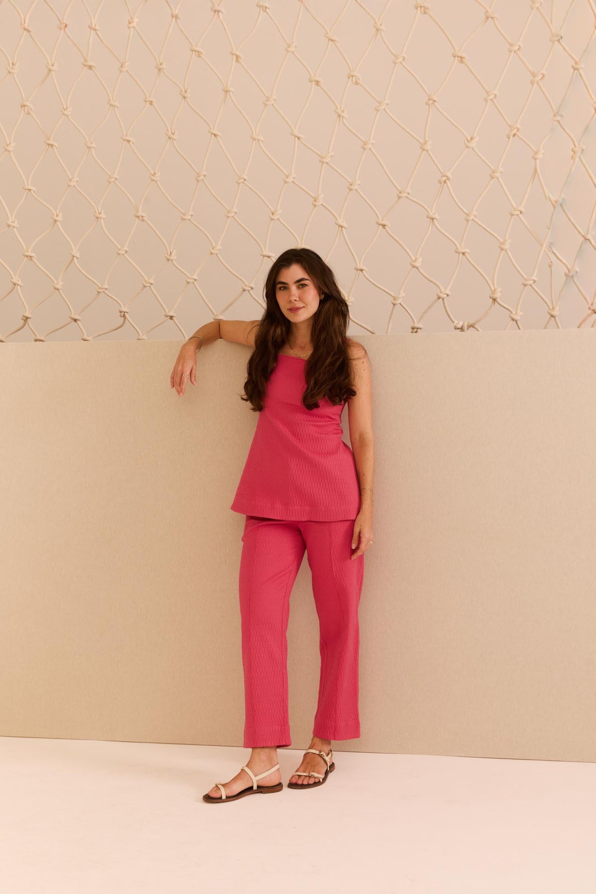 Calça Alfaiataria Algodão Rosa