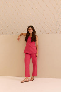Calça Alfaiataria Algodão Rosa