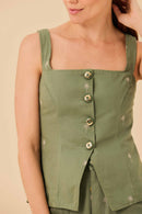 Blusa Sarja Verde Bordado