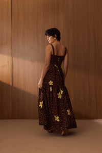 Vestido Decote Quadrado Onça Floral