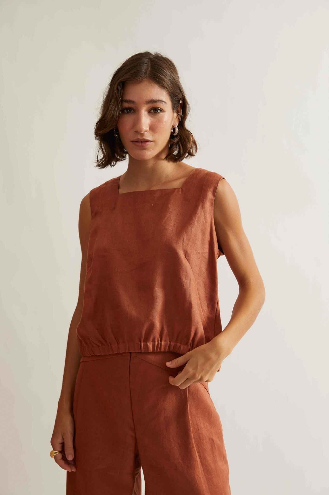 Blusa Linho Marrom Jaca