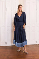 Vestido Franja Mg Bufante Azul Noite