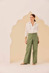 Calça Sarja Verde Boradado