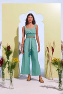 Cropped Lastex Turquesa Florescer