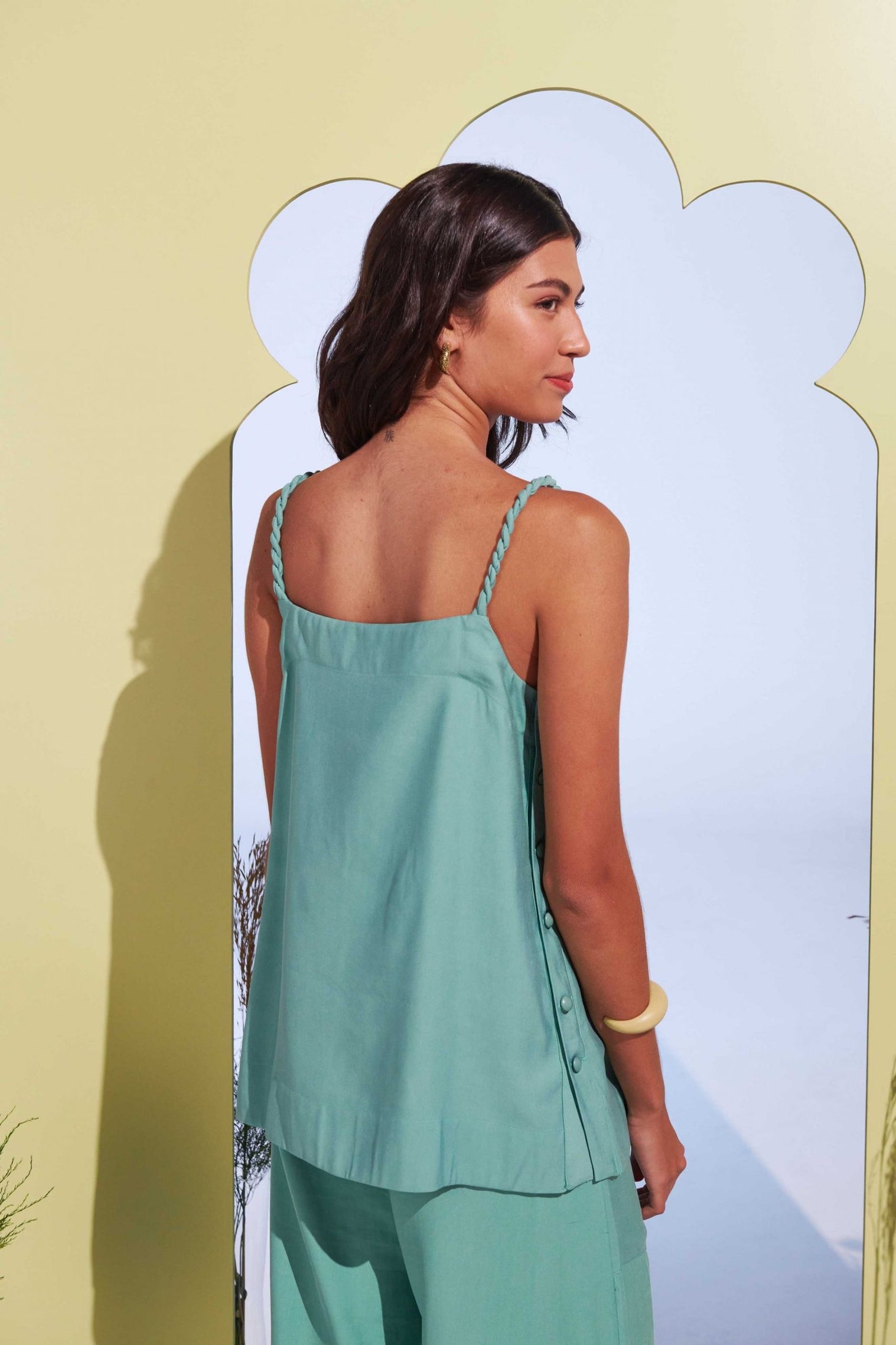 Blusa alça torcida Turquesa Florescer