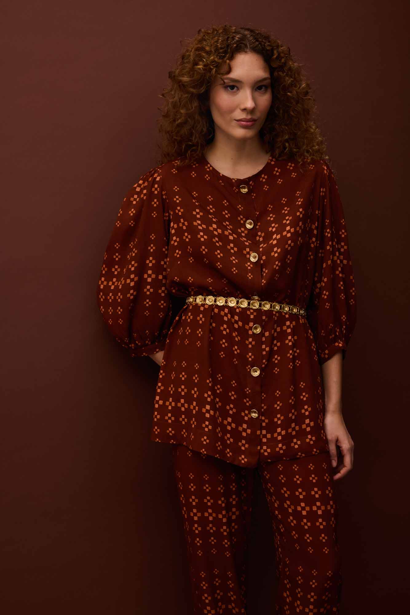 Blusa Abotoamento Tijolinhos