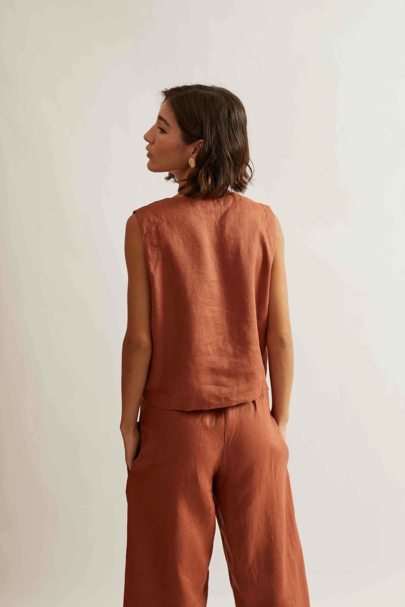 Blusa Linho Marrom Jaca