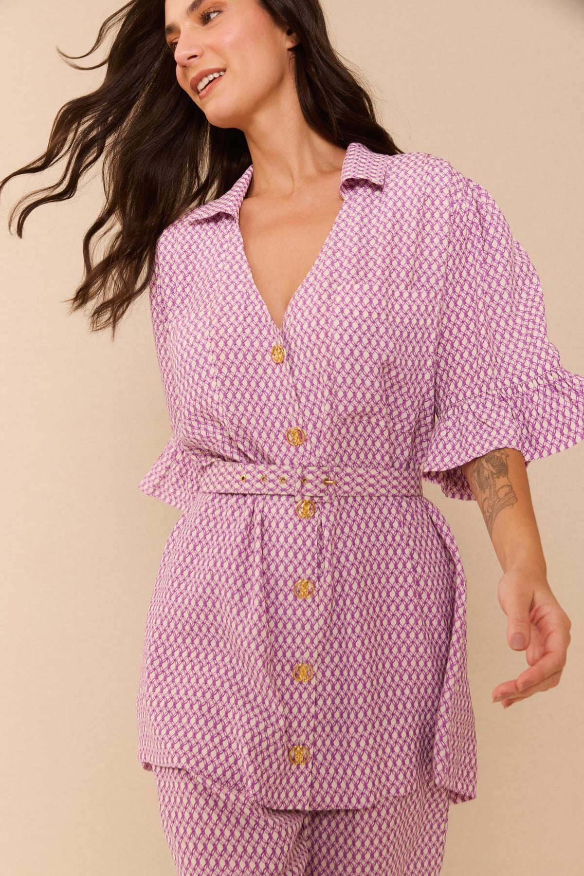 Blusa Camisaria Mix Trançado