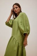 Vestido Franzido Verde Oliveira