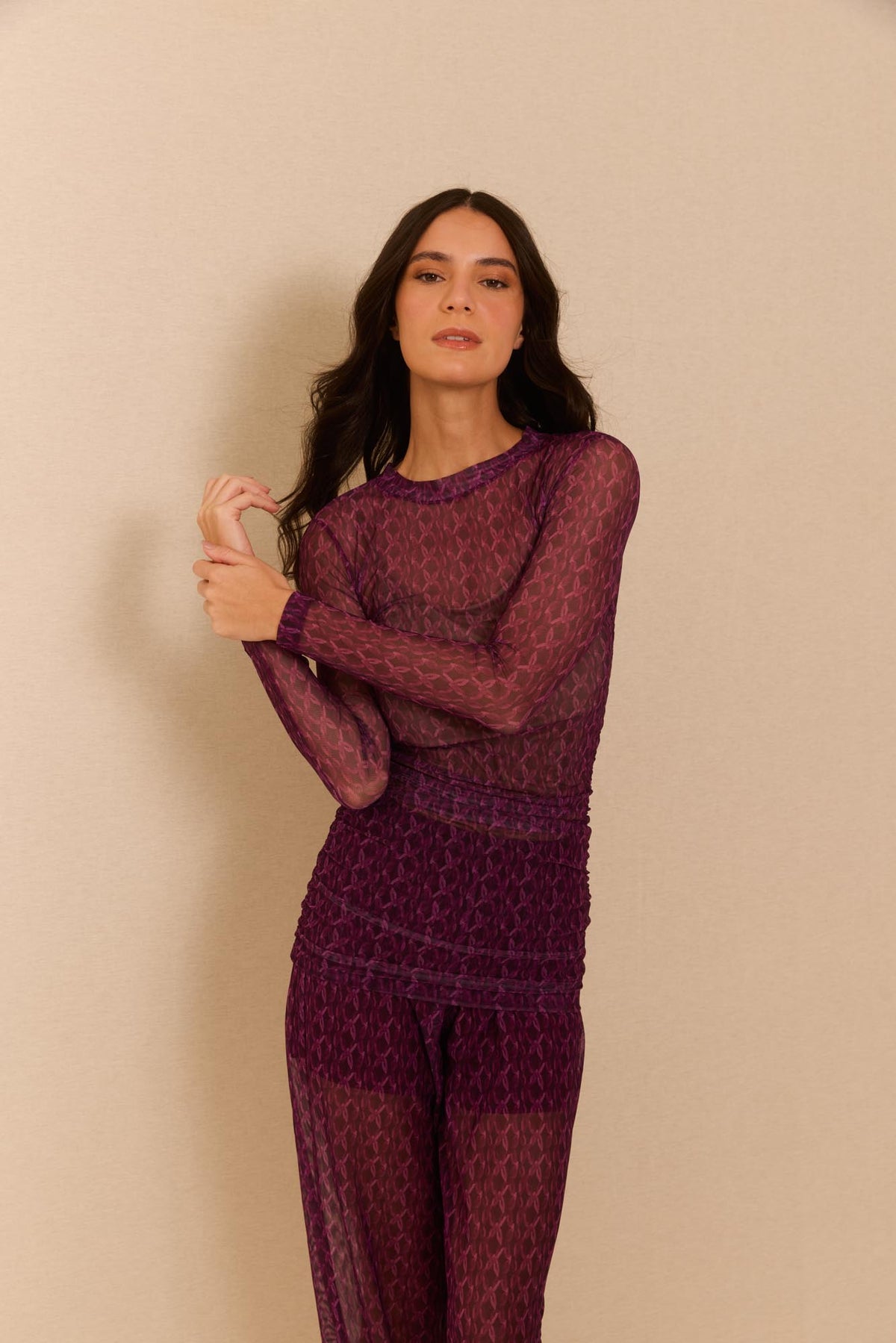 Blusa Tule Franzido Enlace