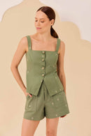 Short Sarja Verde Bordado