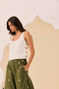 Calça Maxi Verde Bordado