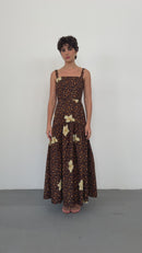 Vestido Decote Quadrado Onça Floral