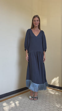 Vestido Franja Mg Bufante Azul Noite