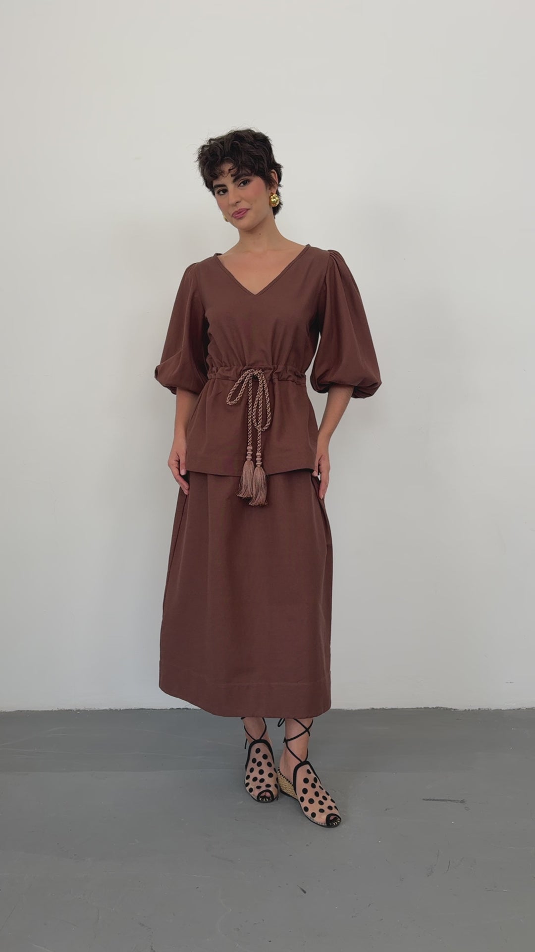 Vestido Saia Dupla Marrom