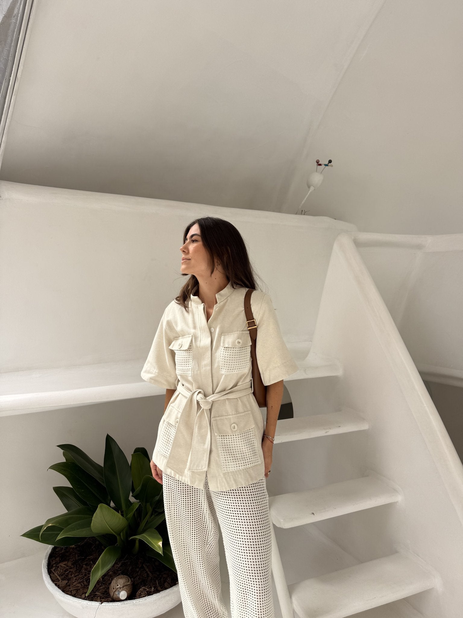 Blusa Manga Sino Areia + Calça Areia