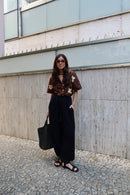 Camisa Gola Padre Onça Floral + Calça Aladim Preto